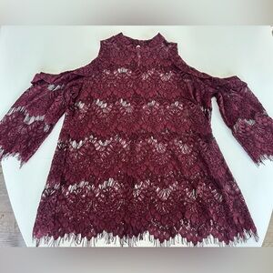 Burgundy Lace Cold Shoulder Top